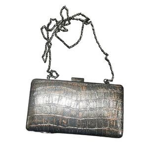 Kate Landry Silver Metallic Hard Clamshell Evening Bag, Crossbody Bag
